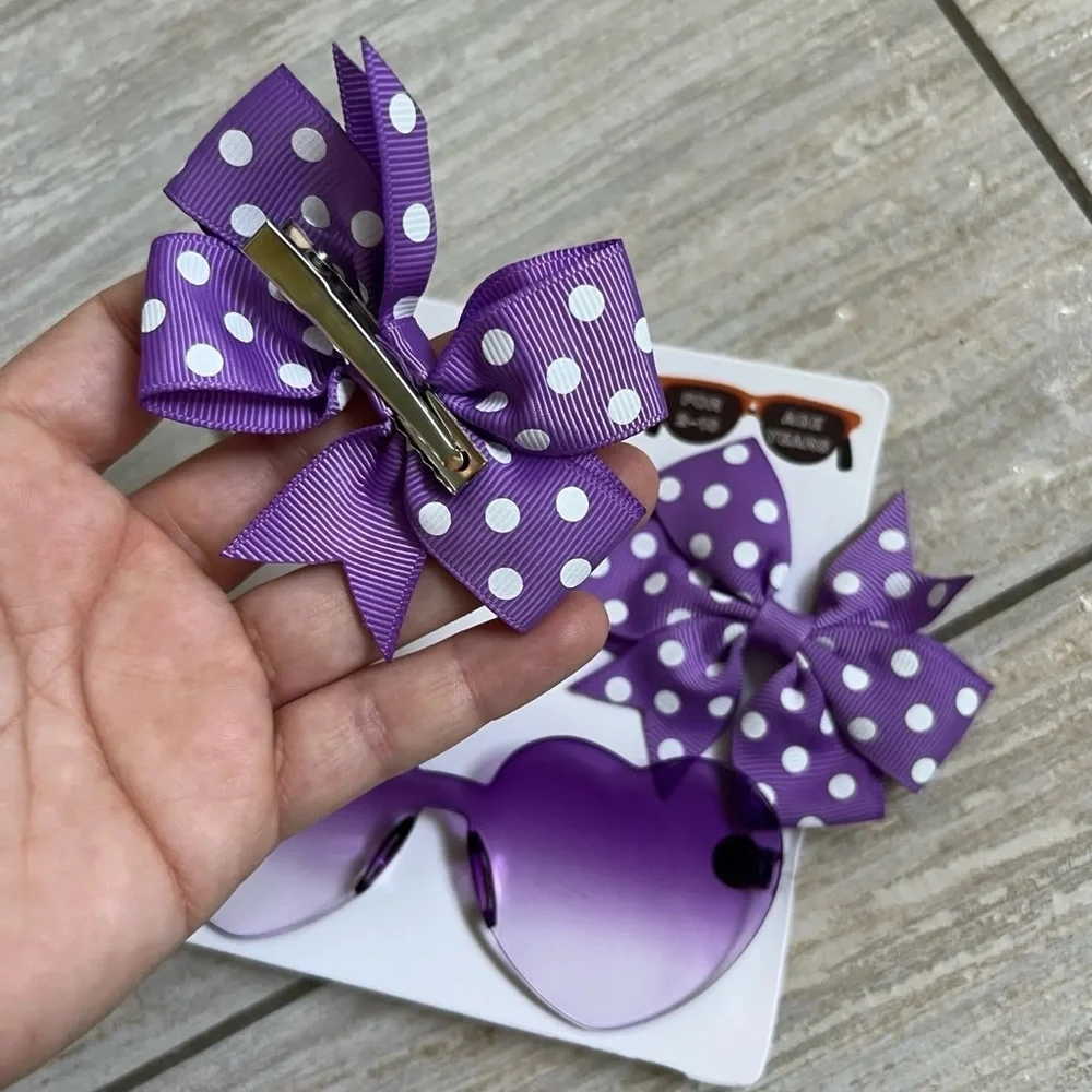 2 Piece Baby Girls Bow/Hairband Sunglasses Set NEW!! Purple Heart!! 💜🕶️‎